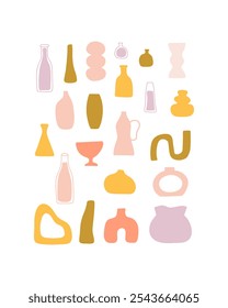 Artistic Collection of Vibrant, Minimalist Vases Featuring Unique Shapes and Soft Color Palettes, Ideal for Home Decor, Design Projects, and Creative Inspirations