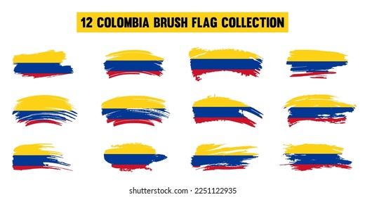 Artistic Colombia country brush flag collection. Set of grunge brush flags on a solid background