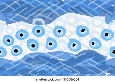 Artistic color brushed blue texture with blue dots.Hand drawn with ink and marker brush seamless background.Abstract color splush and scribble design.