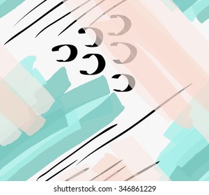 Artistic color brushed light green and orange with black hatches.Hand drawn with ink and marker brush seamless background.Abstract color splush and scribble design.