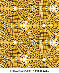 Artistic color brushed orange checkered hexagons.Hand drawn with ink and marker brush seamless background.Abstract color splush and scribble design.