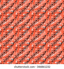 Artistic color brushed orange texture with diagonal chevrons.Hand drawn with ink and marker brush seamless background.Abstract color splush and scribble design.