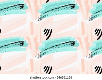 Artistic color brushed pastel strokes with black grunge.Hand drawn with ink and marker brush seamless background.Abstract color splush and scribble design.