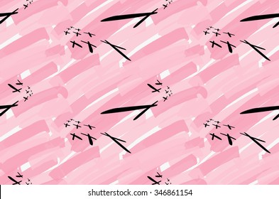 Artistic color brushed pick stocks with black.Hand drawn with ink and marker brush seamless background.Abstract color splush and scribble design.
