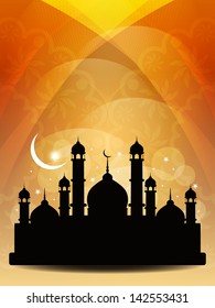 artistic colorful background for ramadan and eid with beautiful mosque. vector illustration