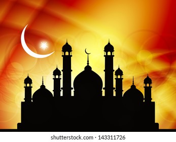 artistic colorful background for ramadan and eid with beautiful mosque. vector illustration