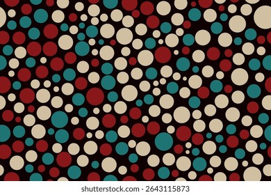 Artistic colorful circles seamless pattern showing layered circle shapes in warm tones on a deep background ideal for textile or digital use