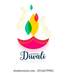 artistic colorful diwali diya on white background vector