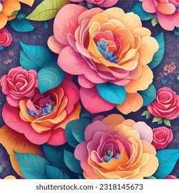 Artistic and Colorful Flower Pattern in Vector Illustration