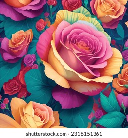 Artistic and Colorful Flower Pattern in Vector Illustration of Blossom Mosaic
