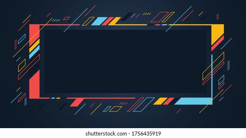 Artistic colorful frame with different elements over dark, vector abstract background art style bright shiny colors, geometric design.