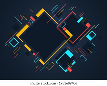 Artistic colorful frame with different elements over dark, vector abstract background art style bright shiny colors, geometric design.