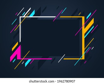 Artistic colorful frame with different elements over dark, vector abstract background art style bright shiny colors, geometric design.