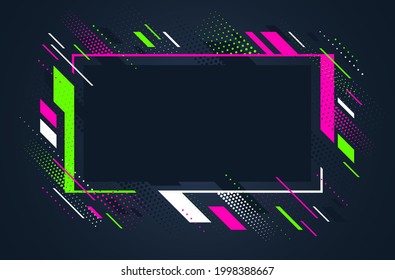 Artistic colorful frame with different elements over dark, vector abstract background art style bright shiny colors, geometric design.