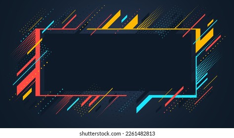 Artistic colorful frame with different elements over dark, vector abstract background art style bright shiny colors, geometric design.