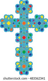 Artistic colorful ornamental decorative christian cross, vintage jewels style