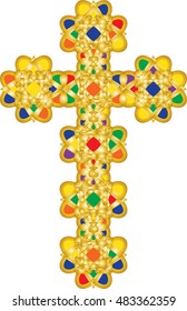 Artistic colorful ornamental decorative christian cross, vintage jewels style