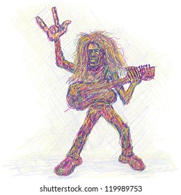 artistic colorful rendition of a rockstar playing guitar.