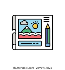 An artistic coloring book icon representing creativity and fun for children.