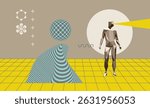 Artistic composition. Abstract man with visualisation of a look. 3D modelling of the human body in virtual space. Design for a cover, postcard, brochure or presentation. Vector.