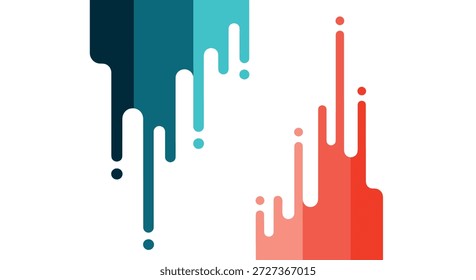 La composición artística presenta gruesas gotas de Vertical en tonos azules y naranjas que se derriten desde arriba y abajo en un espacio blanco.