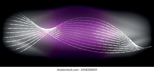 An artistic composition featuring a swirl of purple, violet, magenta, and electric blue hues resembling a wave on a black background, creating a stunning visual effect with tints and shades of color