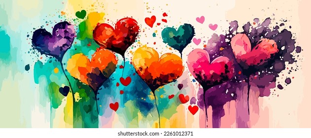 
An artistic composition of painted hearts to celebrate Valentine's Day. A celebration of love, romance, and friendship. Colors of red, pink, and white to show the love and joy of the holiday. 