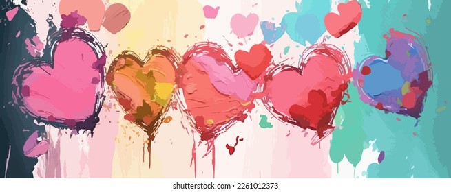 
An artistic composition of painted hearts to celebrate Valentine's Day. A celebration of love, romance, and friendship. Colors of red, pink, and white to show the love and joy of the holiday. 