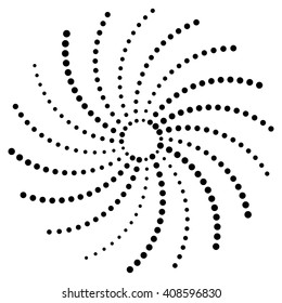 Artistic concentric design element with random dots. Dotted spiral.