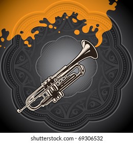 Artistic conceptual background with trumpet. Vector illustration.