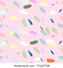 Artistic Confetti Seamless Pattern with simple hand drawn abstract textures. Creative unusual colorful background. Contemporary  art. Vector