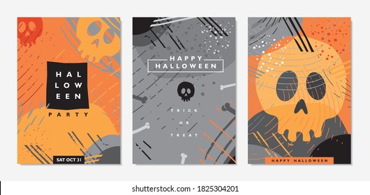 Artistic contemporary cards and covers design for Halloween night. Halloween party invitations template with skulls and abstract shapes. Vector art.