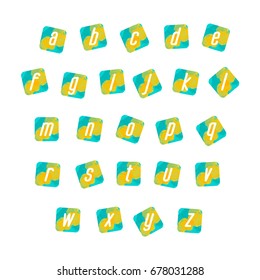 Artistic and cool alphabet in green yellow rounded square watercolor background - vector.