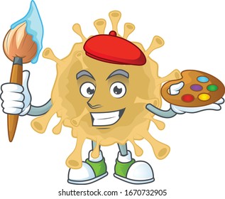 An artistic coronavirus particle artist cartoon design using a brush