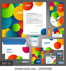 Artistic corporate identity template with color round elements. Vector company style for brandbook and guideline. EPS 10