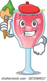 An artistic cosmopolitan cocktail artist mascot design paint using a brush
