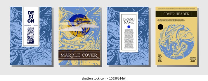 Artistic Cover Design. A4 Marble Textured Set. Futuristic Ocher, Blue, Green, Yellow, Purple, Orange, Red Liquid Paint Background. Artistic Cover, Ebru Painting Invitation Design, Marble Texture.