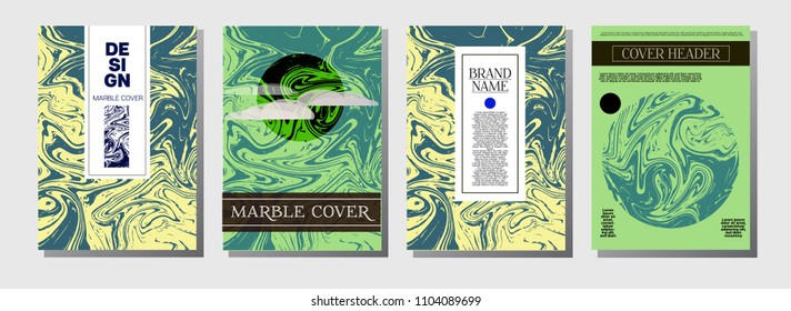 Artistic Cover Design. A4 Marble Textured Set. Modern Oil Paint Blue, Green, Yellow, Purple, Orange, Red Business Templates. Artistic Cover, Suminagashi Poster Design, Marble Texture.