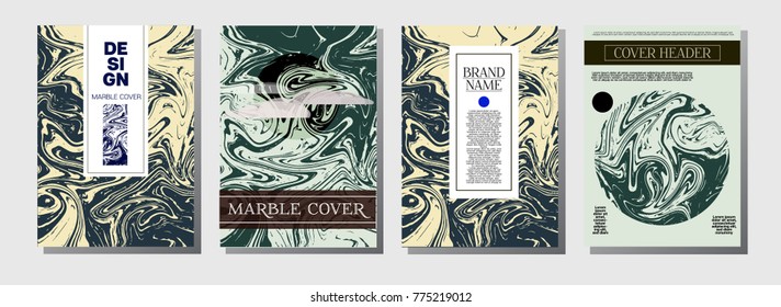 Artistic Cover Design. A4 Marble Textured Set. Trendy Oil Paint Blue, Green, Yellow, Purple, Orange, Red Business Templates. Artistic Cover, Elegant VIP Ebru Invitation Design, Marble Texture.