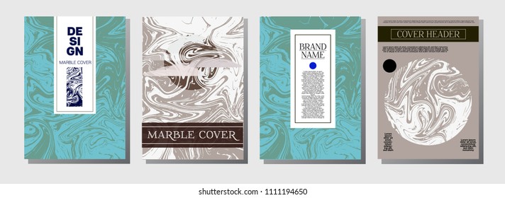 Artistic Cover Design. Cool Marble Texture Set. Ocher, Blue, Green, Yellow, Purple, Orange, Red Hipster Liquid Paint Background. Artistic Cover Design, Suminagashi Watercolor Wash.