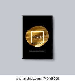 Artistic cover design. Creative background with golden paint stain texture. Vector vintage illustration. Invitation, banner, flyer, brochure templates for design.