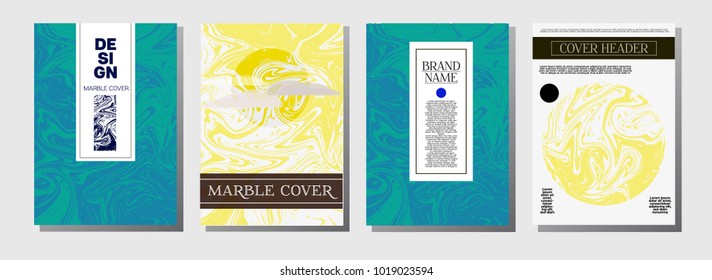 Artistic Cover Design. Funky Marble Texture Set. Ocher, Blue, Green, Yellow, Purple, Orange, Red Hipster Liquid Paint Background. Artistic Cover, Ebru Painting Invitation Design, Marble Texture.