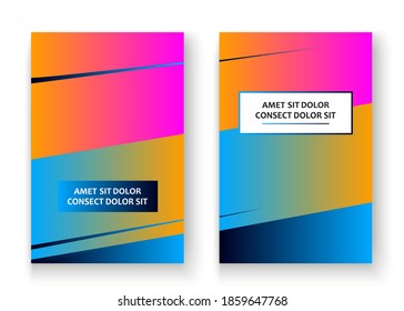 Artistic cover set design vector illustration. Neon blurred yellow blue gradient. Abstract retro style texture geometric line pattern. Striped minimalist trend background.Modern template design banner