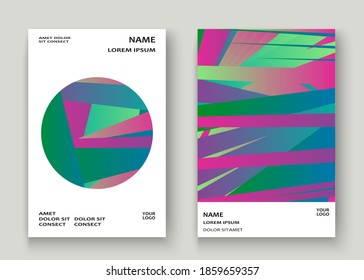 Ilustración vectorial de diseño de conjunto de portadas artísticas. Gradiente verde azul oscuro neón. Patrón de líneas geométricas de textura abstracta. Fondo de tendencia minimalista a rayas. Banner de diseño de plantillas futurista