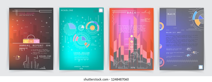 Artistic covers design. Creative colors backgrounds. Trendy futuristic design. Modern abstract covers set. Colorful shapes composition. Eps10 vector.