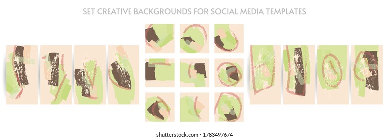 Artistic covers design. Set creative backgrounds for social media templates. Pastel art colors. Trendy futuristic design