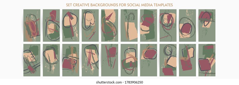 Artistic covers design. Set creative backgrounds for social media templates. Pastel art colors. Trendy futuristic design