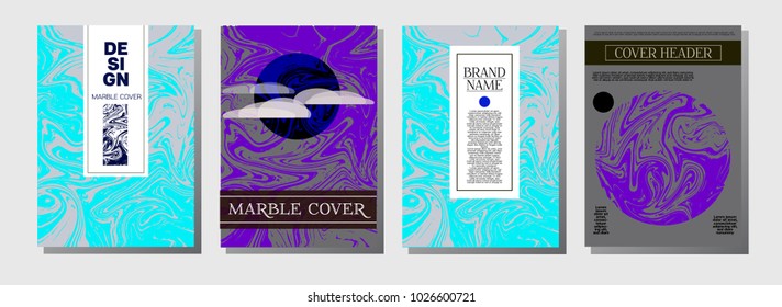 Artistic Covers Set. Marble Texture Background. Futuristic Ocher, Blue, Green, Yellow, Purple, Orange, Red Liquid Paint Background. Artistic Cover, Glamour Ebru Invitation Design, Marble Texture.