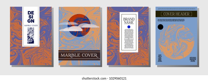 Artistic Covers Set. Marble Texture Background. Modern Oil Paint Blue, Green, Yellow, Purple, Orange, Red Business Templates. Artistic Cover, Ebru Painting Invitation Design, Marble Texture.