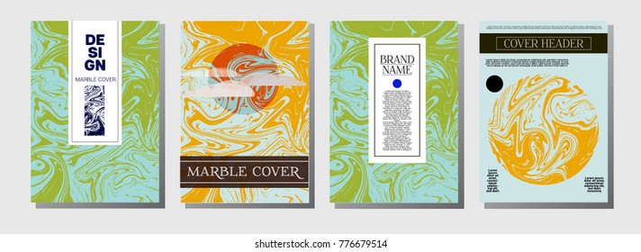 Artistic Covers Set. Marble Texture Background. Modern Oil Paint Blue, Green, Yellow, Purple, Orange, Red Business Templates. Artistic Cover, Elegant VIP Ebru Invitation Design, Marble Texture.